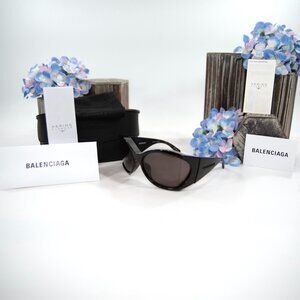 Balenciaga BB0154S Havana Brown Tortoise Logo Acrylic Wrap Sunglasses NWT Case